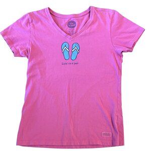 Life Is Good Women's Crusher V-Neck T-Shirt Flip-Flop Graphic Size XS